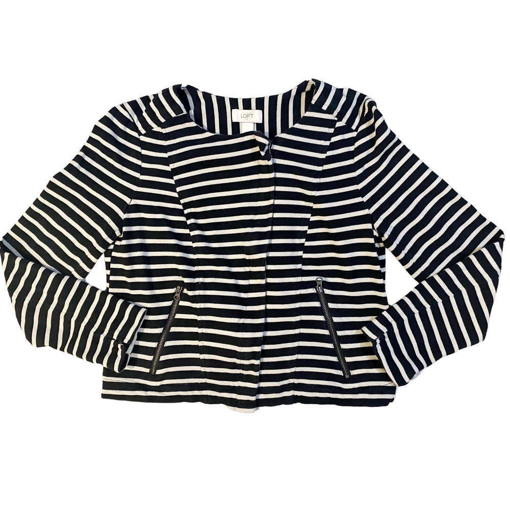 White House Black Market Striped Sweatshirt Jacket Womens Size M